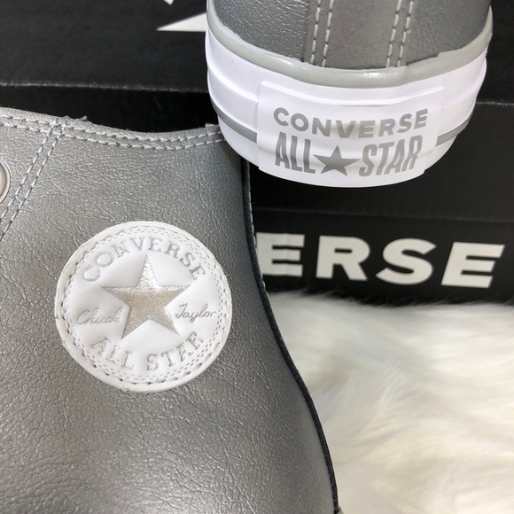 Converse All Star High Top Silver Metallic Shoes 6 - Picture 5 of 8